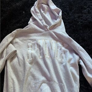 PINK Victoria's Secret Light Gray Hooded Pullover with White & Gold Logo